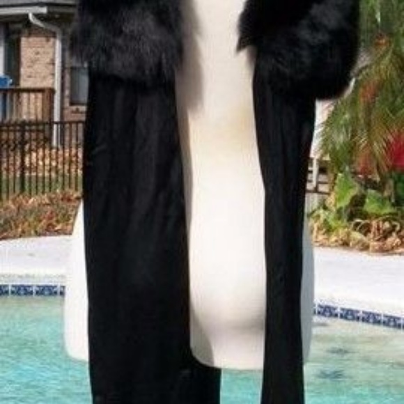 Cache Black Fox Fur Collar Top Pant Capelet Belt New NWT $158 6\